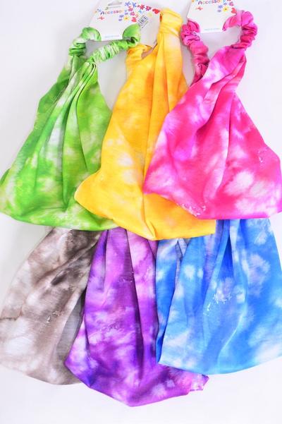 Headband Turban Wide Cotton Stretchy Gradient Tiedye / 12 pcs = Dozen Multi , Stretch , Wedth - 8.5", 2 of each Pattern Mix , Individual Hang Tag & OPP Bag & UPC Code