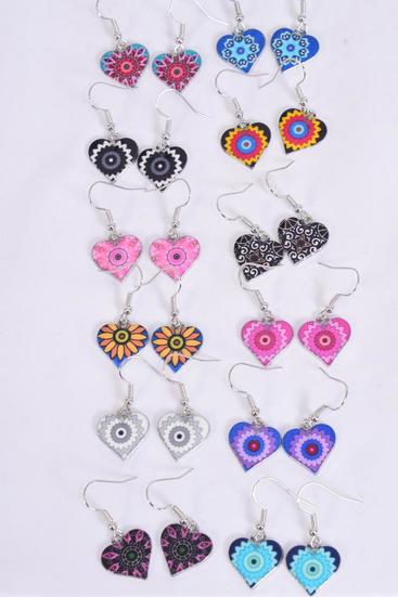 Earrings Heart Enamel Color Asst / 12 pair = Dozen  match 27704 25094 Fish Hook , Size-0.75" Wide , 12 Pattern Asst , Earring Card & OPP Bag & UPC Code