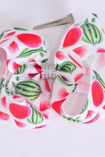 Hair Bow Jumbo Watermelon Grosgrain Bow-tie / 12 pcs Bow = Dozen  Alligator Clip , Size - 6" x 5" Wide , Clip Strip & UPC Code