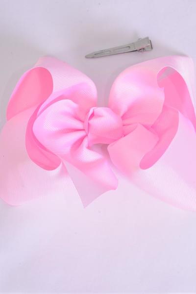 Hair Bow Jumbo Rose Pink Grosgrain Bow 12 pcs Bow = Dozen-tie /  Rose Pink , Alligator Clip , Size - 6" x 5" Wide , Clip Strip & UPC Code