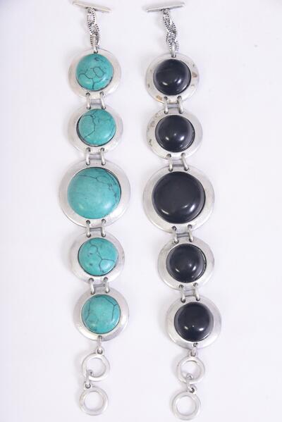 Bracelet Round Semiprecious Stones / 12 pcs = Dozen Adjustable Length , Extension Chain , Hang Tag & OPP Bag & UPC Code , Choose Colors