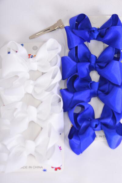 Hair Bows 48 pcs Grosgrain Bow-tie Royal Blue White Mix / 12 card = Dozen Alligator Clip , Bow Size-3"x 2" Wide , 6 Royal Blue , 6 White Color Asst , 4 pcs per card , 12 card = Dozen