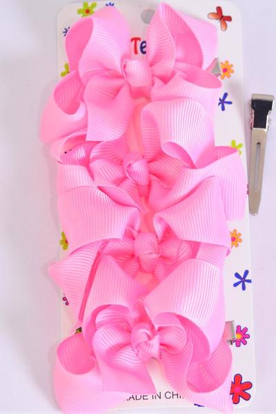 Hair Bows 48 pcs Grosgrain Bow-tie Hot Pink / 12 card = Dozen  Alligator Clip , Bow Size-3"x 2" Wide , 4 pcs per card , 12 card = Dozen