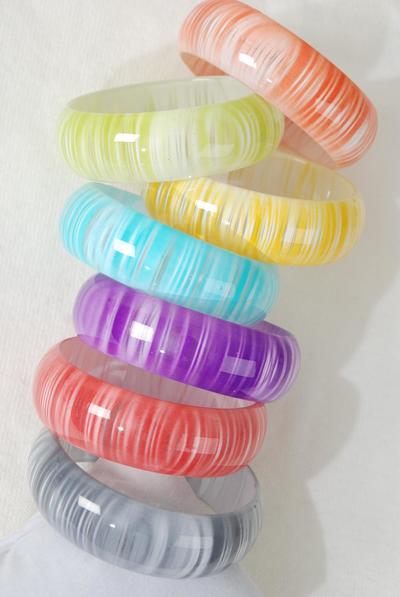 Bracelet Bangle Acrylic Candy Stripes Multi / 12 pcs = Dozen Size-2.75" x 1" Dia Wide , 2 Black , 2 Purple , 2 Red , 2 Blue , 2 blue , 1 Lime Green , 1 Orange Color Asst , Hang tag & OPP bag & UPC Code