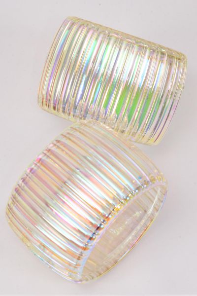 Bracelet Bangle Hinge Acrylic Wide Ridged Iridescent /  12 pcs = Dozen Hinge , Size - 2.75" x 2" Dia Wide , Hang Tag & OPP bag & UPC Code