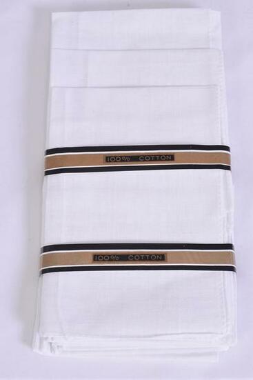 Handkerchiefs 100% Cotton white / 12 pcs  Dozen White , Size - 15" x 15" Wide , OPP Bag