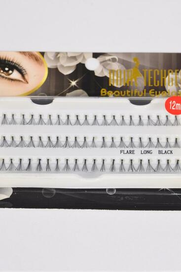 Eyelashes Long Flare 12 mm Long / 12 pcs = Dozen Long Flare , 10 mm , Individual Display Box , UPC Code ,12 Card = Dozen