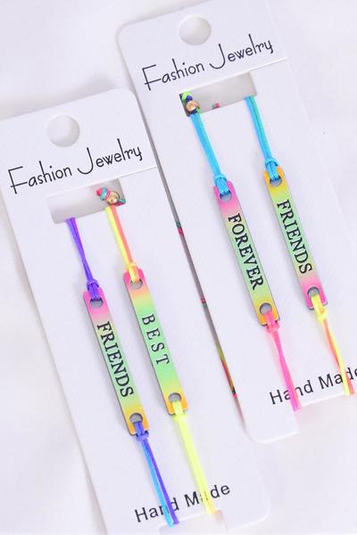 Bracelet Rainbow Tiedye 24 pcs Friendship Bracelet Multi / 24 pcs = Dozen  Pull String , Adjustable , 2 Sayings per Card , 6 Of each Sets , Individual Hang Tag & OPP Bag & UPC Code