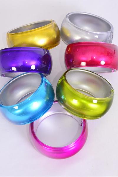 Bracelet Bangle Acrylic Hinge Cat-eye Multi / 12 pcs = Dozen Size-2.75" x 1.25" Dia Wide , 2 Silver , 2 Blue , 2 Purple , 2 Fuchsia , 2 Yellow , 1 Lime , 1 Coral Mix , Hang Tag & OPP bag & UPC Code-