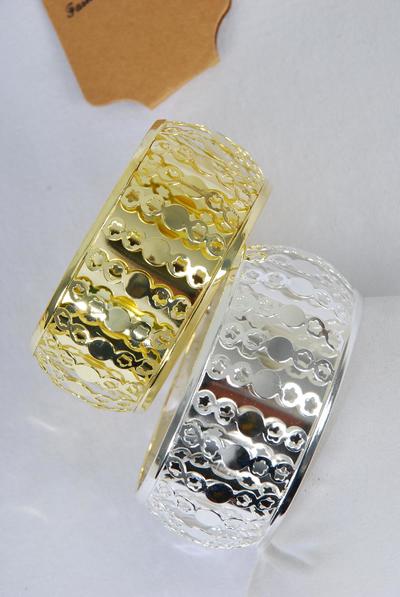 Bracelet Bangle Metal Circles Gold Silver Mix / 12 pcs = Dozen Size - 2.75" X 1.25" Wide , 6 Gold , 6 Silver Mix , Hang tag & OPP bag & UPC Code 