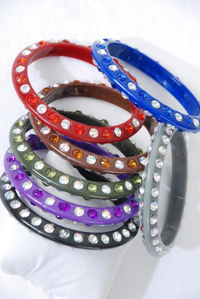 Bracelet Bangle Acrylic Clear Stones 2 Sides All Around / 12 pcs = Dozen Size- 3" Dia Wide , Choose Colours , Hang tag & Opp bag & UPC Code