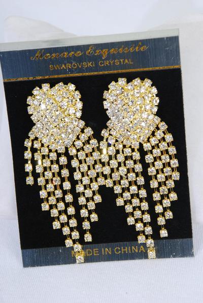Earrings Boutique Heart Cluster Drops / PC Post , Size - 3" x 1.25"Wide , Choose Gold Or Silver Finishes , w Black Velvet Earring Card & OPP Bag & UPC Code