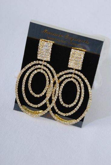 Earring Boutique Oval Triple Dangle Rhinestones /PC Post, Size-1.75"x3" Wide, Black Velvet earring Card & OPP bag & UPC Code