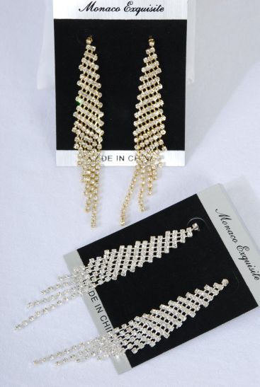 Earrings Boutique Rhinestones /PC Post ,Size-3.5"x 0.75" Wide , Black Velvet Earring Card & OPP Bag & UPC Code ,Choose Gold Or Silver Finish
