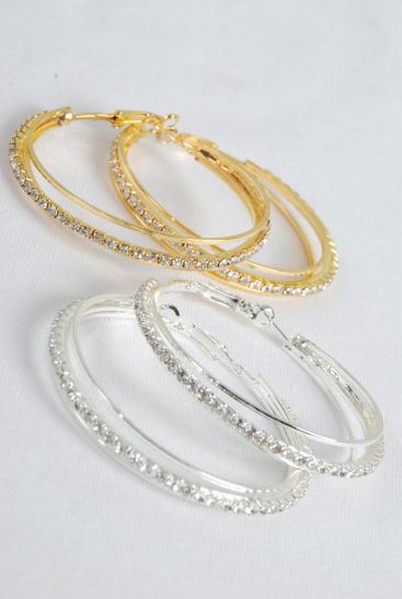 Earring Boutique Loop Rhinestones / PC Post , Size - 2" Wide , Choose Gold Or Silver Finishes , Earring Card & OPP Bag & UPC Code