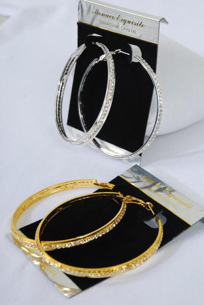 Earrings Fancy Circle Rhinestones/PC Size-2.5" Wide,Choose Gold Or Silver Finish,W earring Card & OPP bag & UPC Code                                                       - 12,36.00|