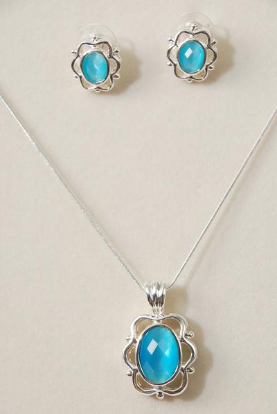 Necklace Sets Snake chain Cateye Oval Pendant/Sets Pendant Size-0.75"x 1.25" Wide,24" chain,Display Card & Opp Bag & UPC Code,Choose Colors                                                     -