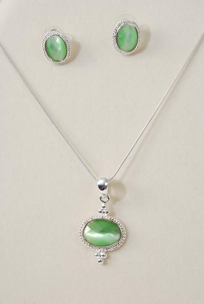 Necklace Sets Snake chain Oval Cateye Pendant/Sets Pendant Size-1"x 1.25" Wide,24" Long Chain,Display & Opp bag & UPC Code,Choose Colors                                                   -