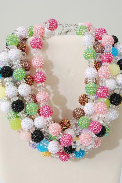 Necklace 20 mm Poly Balls Glass Crystals / PC 18" Long w Extension Chain , Choose Colours , Hang Tag & OPP Bag & UPC Code 
