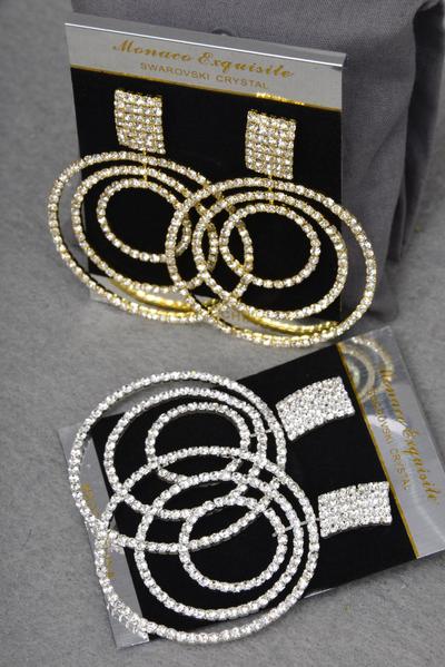 Earring Boutique Triple Circles Rhinestones /Pe Post , Size-2.75"x 2" Wide ,Velvet Earring Card & OPP Bag & UPC Code ,Choose Gold or Silver Finish