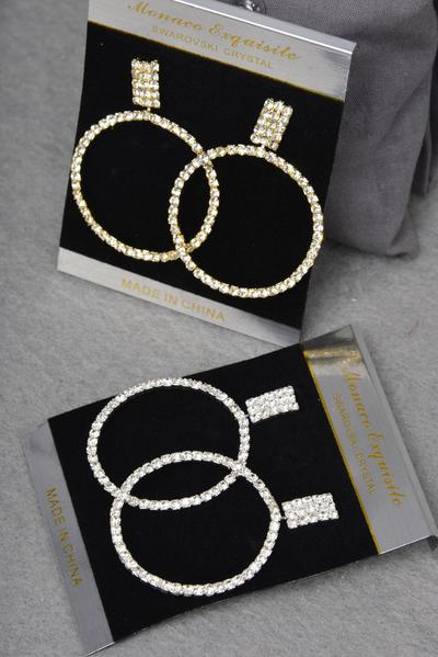 Earring Boutique Gold Large Circle Rhinestone / PC Post , Size - 1.5" x 2" Wide , Velvet Earring Card & OPP Bag & UPC Code , Choose Gold or silver finish 