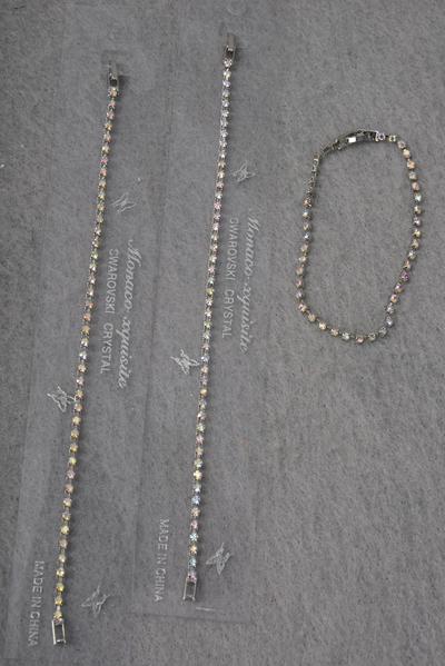 Bracelet Single Tennis Rhinestone / 12 pcs = Dozen Size - 7.5", Hang Tag & OPP Bag , Choose Colors