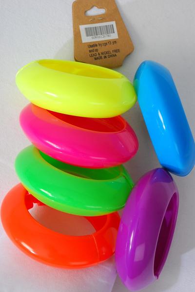 Bracelet Bangle Hinge Acrylic Ridged Saucer Neon Color Asst/DZ **Hinge** Size- 2.75" x 1.25" Dia Wide,2 of each Color Asst,Hang Tag & OPP Bag & UPC Code