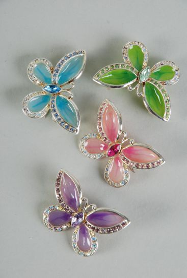 Brooch Butterfly Rhinestones / PC Size-1"x 1.5" wide , Display Card & OPP Bag , choose colors