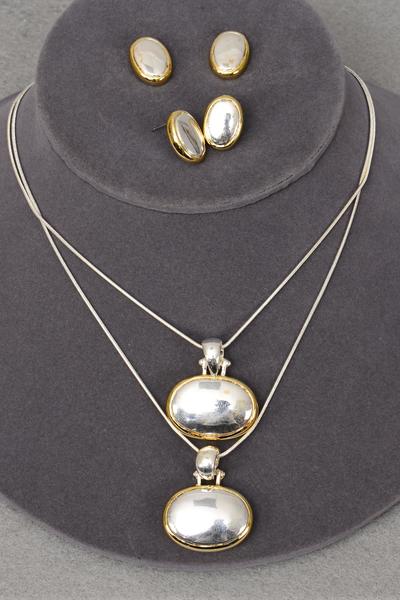 Necklace Sets Snackchain Oval Pendant/Sets **2 tone** Post, 24" Chain,Display Card & OPP bag & UPC Code