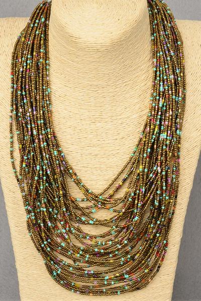 Necklace Bohemian Like Indian Beads Bronze Mix / PC Size - 18" W Extension Chain , Display Card & OPP Bag & UPC Code 