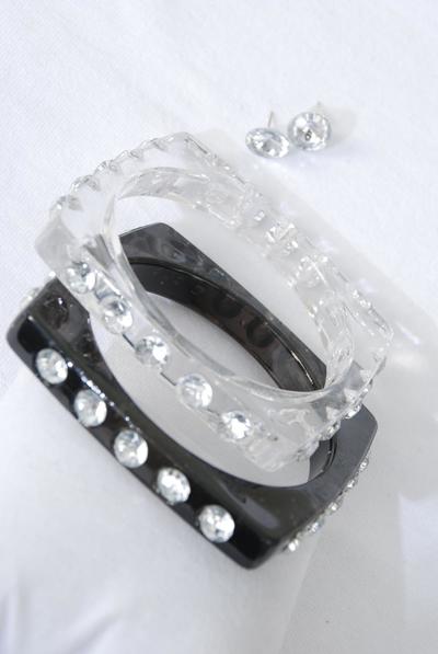 Bracelet Bangle & Earrings Sets / 12 Sets = Dozen Size- 0.5"x 2.75" Dia Wide , Choose Colours , Hang Tag & OPP Bag & UPC Code