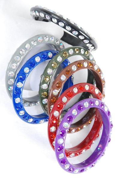 Bracelet Bangle Acrylic Stones 2 Sides All Around / 12 pcs = Dozen  Size - 2.75" x 0.5" Dia" Wide , Choose Colours , Hang tag & OPP bag & UPC Code 