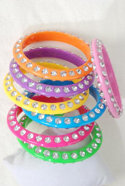 Bracelet Bangle Acrylic Stones 2 Sides All Around / 12 pcs = Dozen  Size - 2.75" x 0.5" Dia" Wide , Choose Colours , Hang tag & OPP bag & UPC Code 