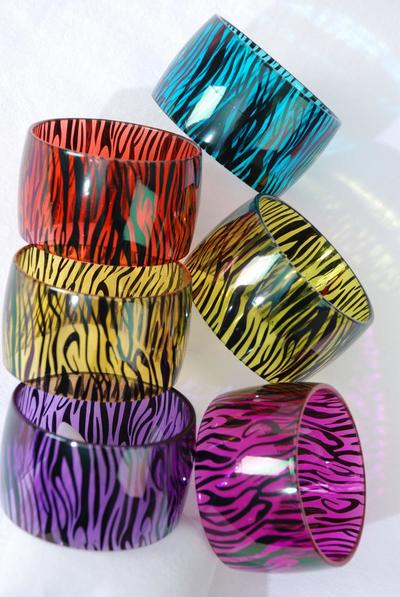 Bracelet Bangle Acrylic Wide Transparent Zebra Print / 12 pcs  = Dozen  Size-2.75"x 1.75" Dia Wide , of each Pattern Asst ,ang Tag & OPP bag & UPC Code 