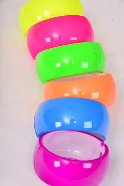 Bracelet Bangle Acrylic Hinge Caribbean Neon Colors Mix / 12 pcs = Dozen Hinge , Size-2.75"x 1.25" Dia Wide , 2 of each color Asst , hang Tag & Opp bag & UPC Code 