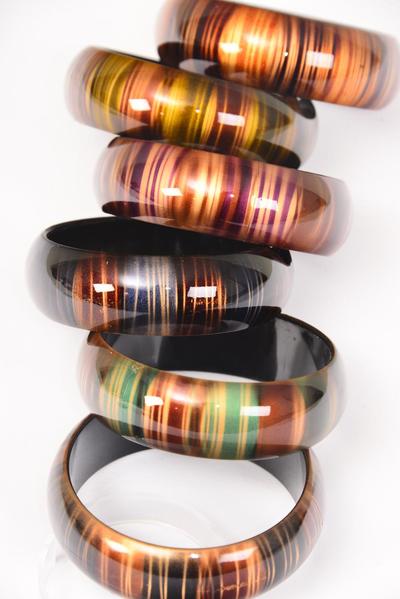 Bracelet Bangle Acrylic Stripes / 12 pcs = Dozen Size-2.75" x 1" Wide , 2 of each Pattern Asst , Hang Tag & OPP Bag & UPC Code 