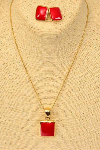 Necklace Sets Snack Chain Square Enamel Pendant / Sets Post , Size - 24" Chain , Display Card & OPP Bag & UPC Code , Choose Colors