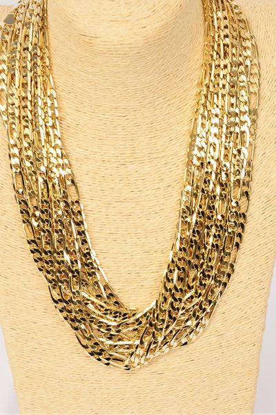 Chain Necklace Figaro Chain 20 inch 7 mm Wide / 12 pcs = Dozen Size - 20" , 7 mm Wide , Hang Tag & OPP Bag , Choose  Gold or Silver Finishes