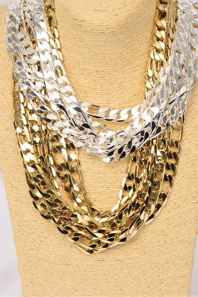 Chain Necklace Men 24 inch Basic Smooth Chunky Cuban Chain Necklace Single Woven Four Sided Chain / 6 pcs = Pack Size - 12 mm Wide , 24" Long , Choose Gold or Silver Finishes , Hang Tag & OPP Bag