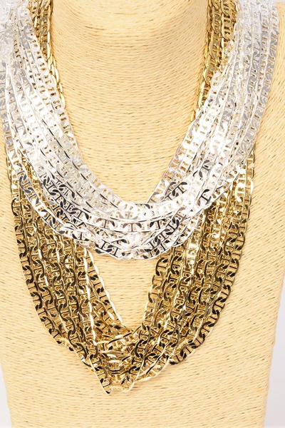 Chain Necklace Flat Mariner Chain 7 mm Wide 24 inch / 12 pcs = Dozen Size - 24", 7 mm Wide , Hang Tag & OPP Bag , Choose Gold or Silver Finishes