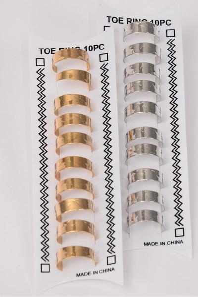 Toe Rings 10 pcs Gold & Silver Mix / Dozen Adjustable , 6 Gold , 6 Silver Color Asst , Individual Display Box & UPC Code