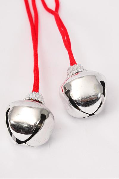 Jingle Bell Necklace Silver / 12 pcs Bell = Dozen Silver , Bell - Size-3.5 cm Wide , 36" Long , Hang tag & OPP bag & UPC Code