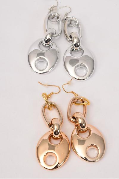 Earrings Chain Style Gold  Silver Mix / 12 pair = Dozen Size - 2.5" x 1" Wide , 6 Gold , 6 Silver Mix , Earring Card & OPP bag & UPC Code