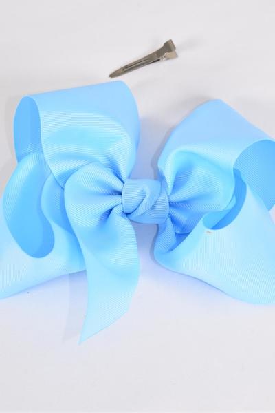 Hair Bow Extra Jumbo Cheer Type Bow Baby Blue Grosgrain Bow-tie / 12 pcs Bow = Dozen  Alligator Clip , Size - 8" x 7" Wide , Clip Strip & UPC Code