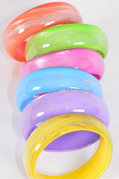 Bracelet Bangle Acrylic Brush Stroke Multi / 12 pcs = Dozen Multi , Size - 2.75 x 1" Wide , 2 of each Color Asst , Hang Tag & Opp Bag & UPC Code