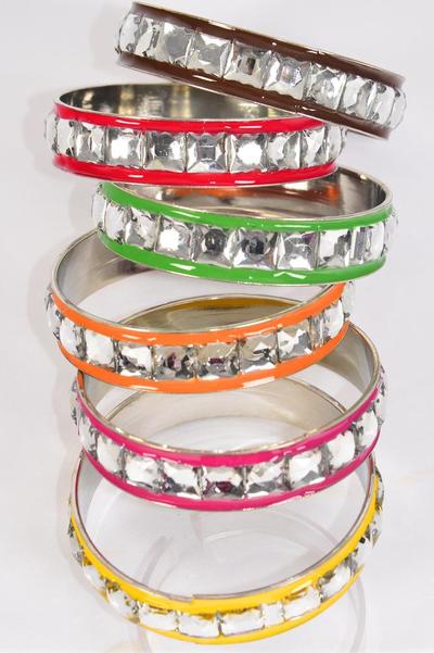 Bracelet Bangle Epoxy Acrylic Stones / 12 pcs = Dozen Size-2.75"x 0.75" Dia Wide , 2 of each Color Asst , OPP Bag