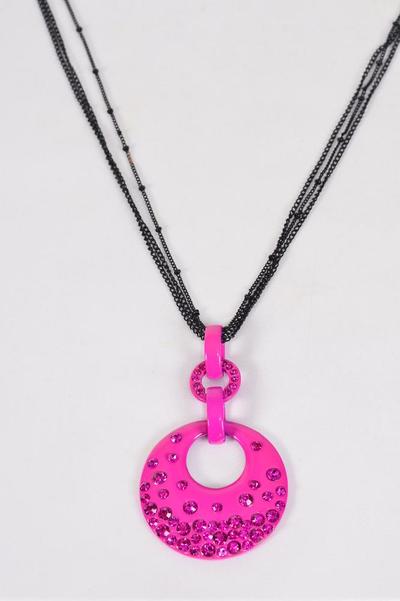 Necklace Thin Black Chains Color Pendant Rhinestones / PC  Pendant - 3" x 1.75" Wide , Chain - 24" Long Extension Chain , Hang tag & OPP Bag , Choose Colours