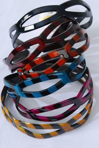 Headband Horseshoe Acrylic Animal Pattern Multi / 12 pcs = Dozen Size-1" Wide ,2 Black ,2 Brown ,2 Purple ,2 Green ,2 Burgundy ,1 Gold ,1 Navy Color Asst , Hang tag & Opp bag & UPC Code