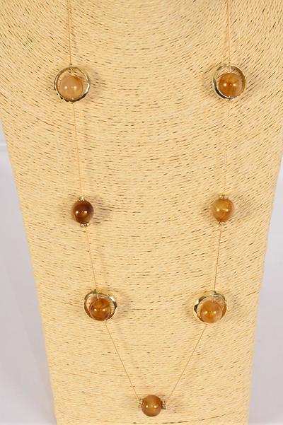 Necklace Trendy Marble Like Rhinestone Bezel Camel / 12 pcs = Dozen Camel , 30'' Chain , Hang Card & OPP Bag & UPC Code