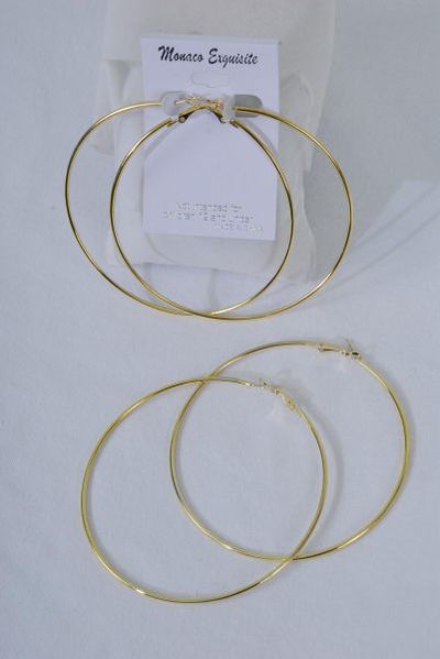 Earrings Metal Loop Gold Post / 12 pair = Dozen Gold , Size - 2.75" Wide , Earring Card & OPP Bag & UPC Code